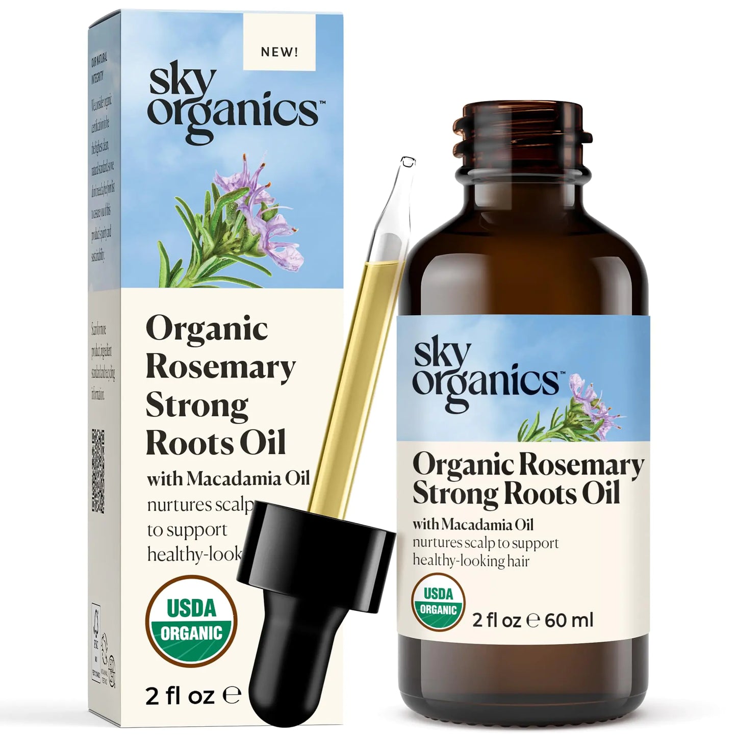 Sky Organics - Organic Rosemary Oil with Strong Roots - Hair Growth Serum with Macadamia Jojoba & Essential Oils for Scalp - Natural Beauty and Hair Care - 2 fl oz